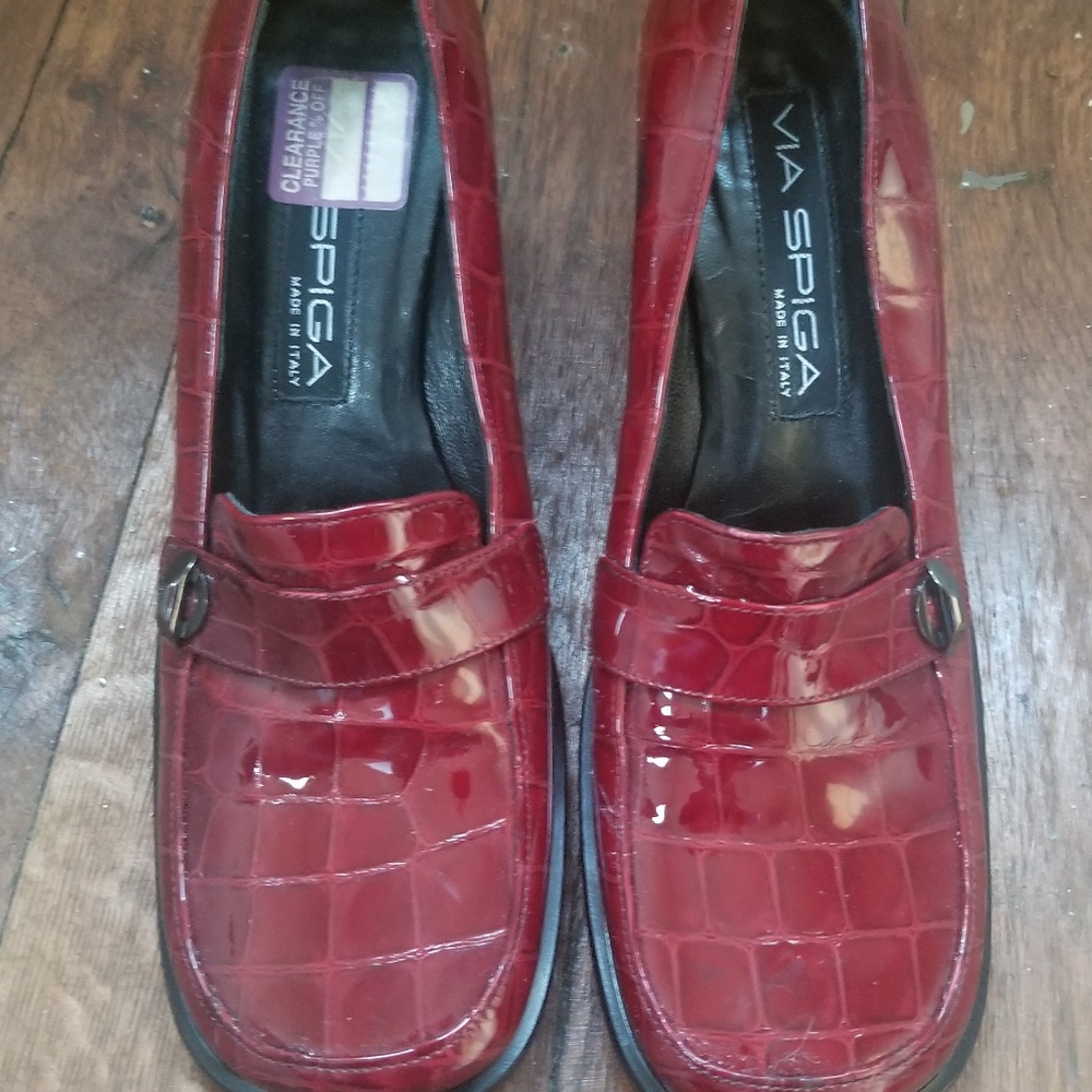 New Via Spiga Red Patent Leather Loafers size 6.5